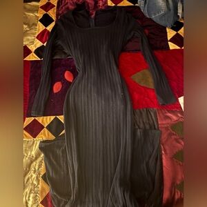 Elegant Dark Blue Ribbed Dress